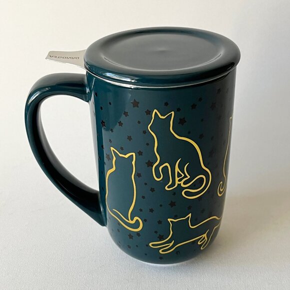 DAVIDs TEA Nordic Cat Lovers Starry Night Color Changing Mug Infuser Lid 16oz - Picture 2 of 7